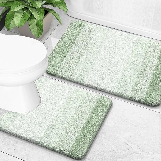OLANLY Bathroom Rug Set 2 Piece, Soft Absorbent Microfiber Bath Mats and by OLANLY