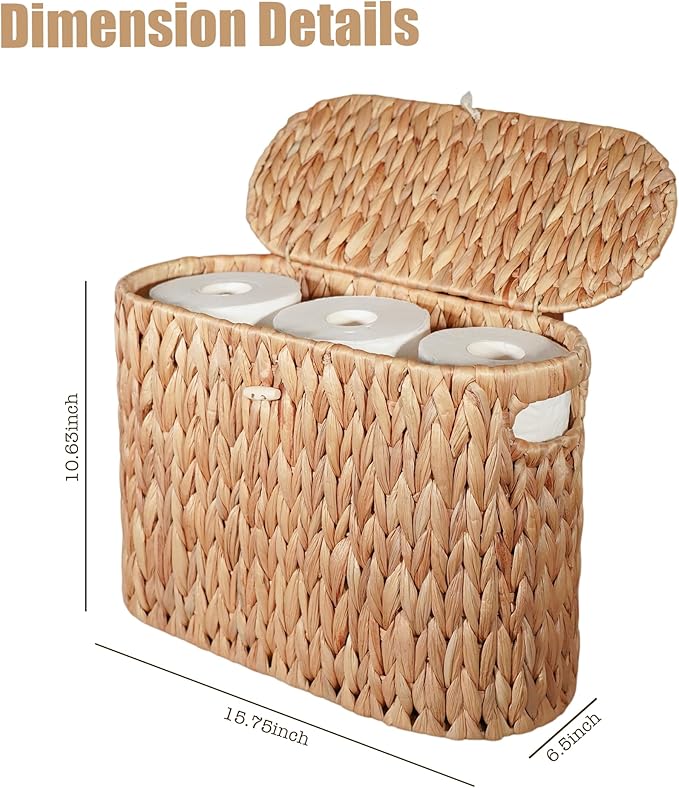 PINXIURY Water Hyacinth Toilet Paper Storage Basket, Bathroom Toilet Organizer - Image 2