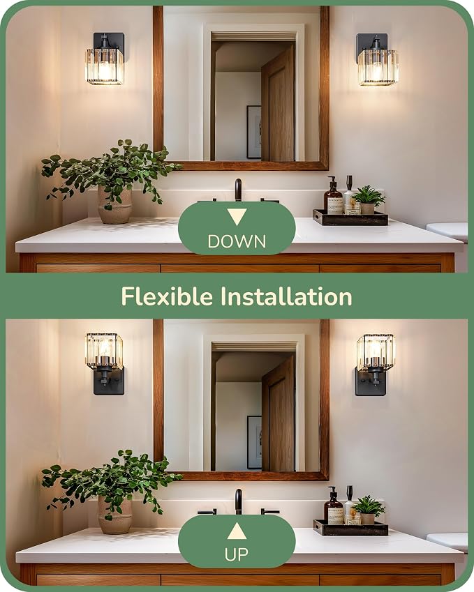 EDISHINE Hardwired Bathroom Light Fixtures, Modern Wall Sconces Set of Two - Image 3