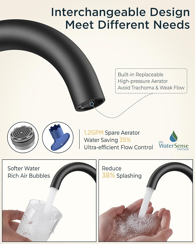 FORIOUS 4 in Black and Gold Bathroom Faucet Centerset, 2 Handle Matte Black - Image 3