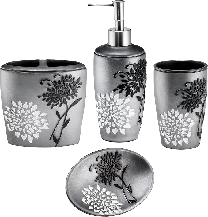 Zahari Home 4pc Erica Bathroom Accessories Sets Modern Classic Soap Dispenser by ZahariHome