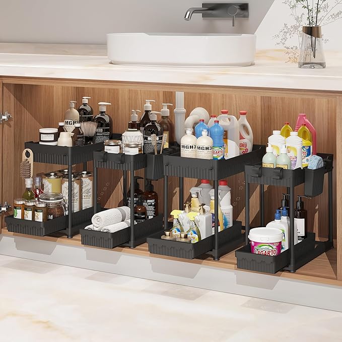 4 Pack Under Sink Organizer, Bathroom Organizers and Storage, 2 Tier Multi-Use by Sevenblue