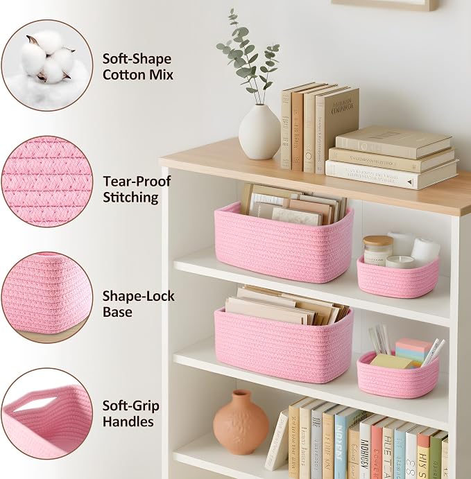 5-Pack Small Woven Rope Storage Baskets – 2 Sizes Organizer Bins - Image 3