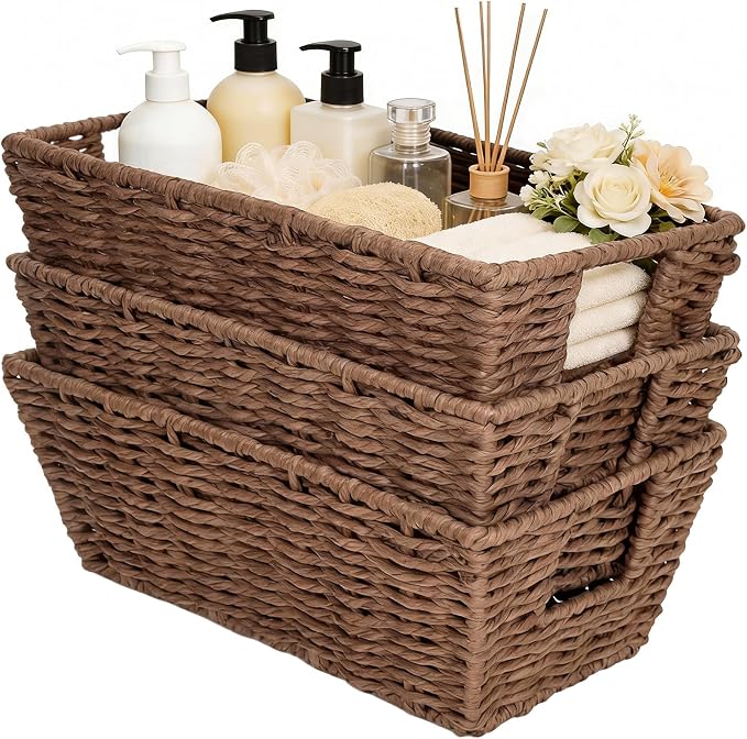 Paper Rope Storage Baskets for Shelves Organizing, Small Hand Woven Wicker - Image 7