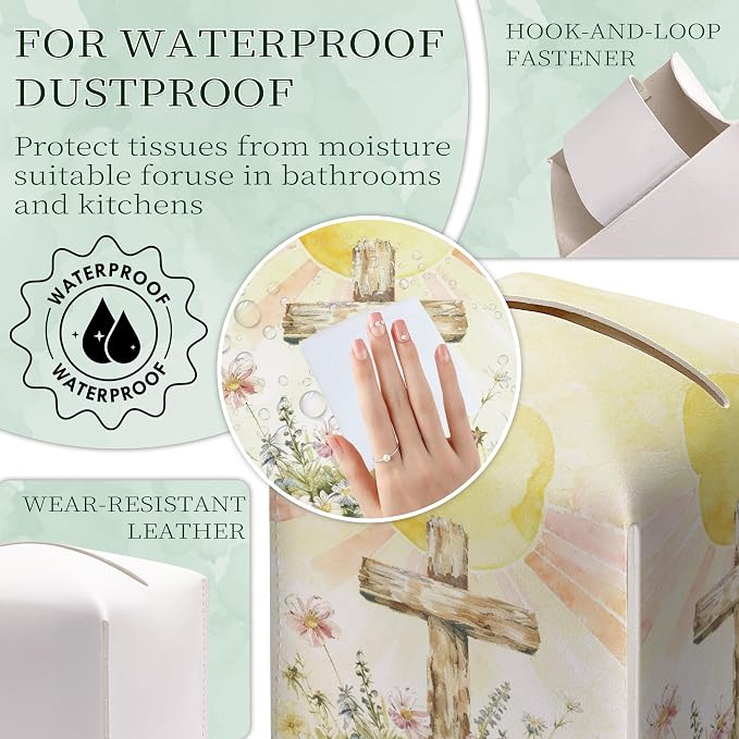 Cross and Wildflowers Tissue Box Cover Square, Religious Easter Waterproof - Image 7