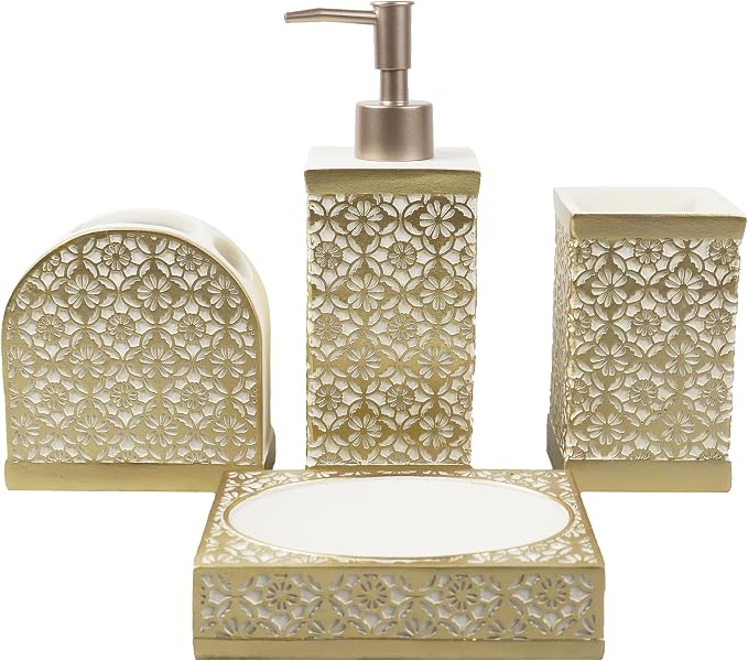 Hymmah Gold Bathroom Accessories Set, Farmhouse Bathroom Decor, Contain Cotton by Hymmah
