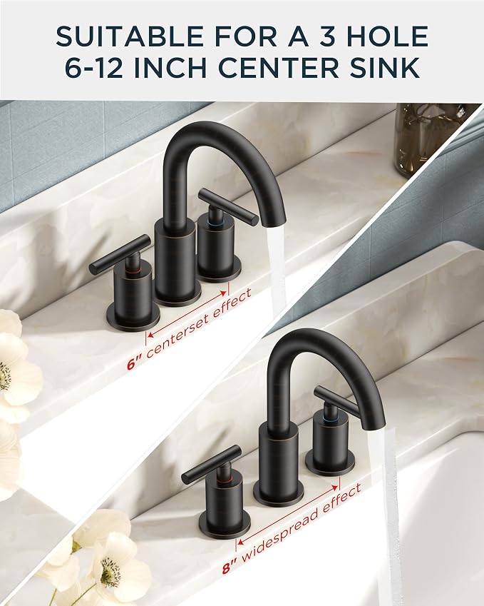 FORIOUS Oil Rubbed Bronze Bathroom Faucets 3 Hole, 8 in Widespread Bathroom - Image 6