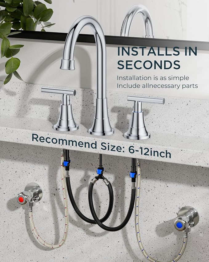 FORIOUS Chrome Bathroom Faucet Vanity 3 Holes, 8 Inch Widespread Polished - Image 9