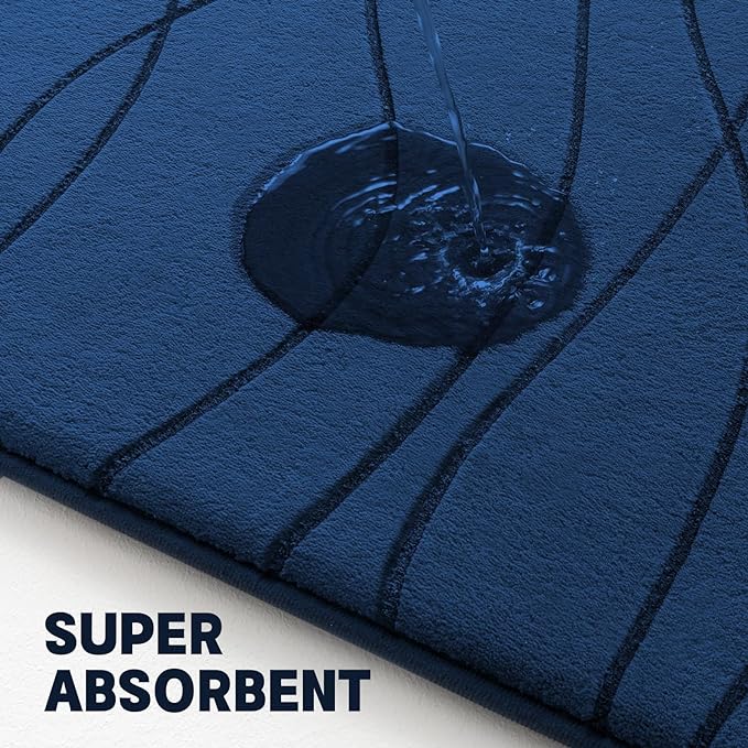 YIHOUSE Memory Foam Blue Bathroom Rug Sets 2 Piece, Ultra Absorbent Bath Mat - Image 3
