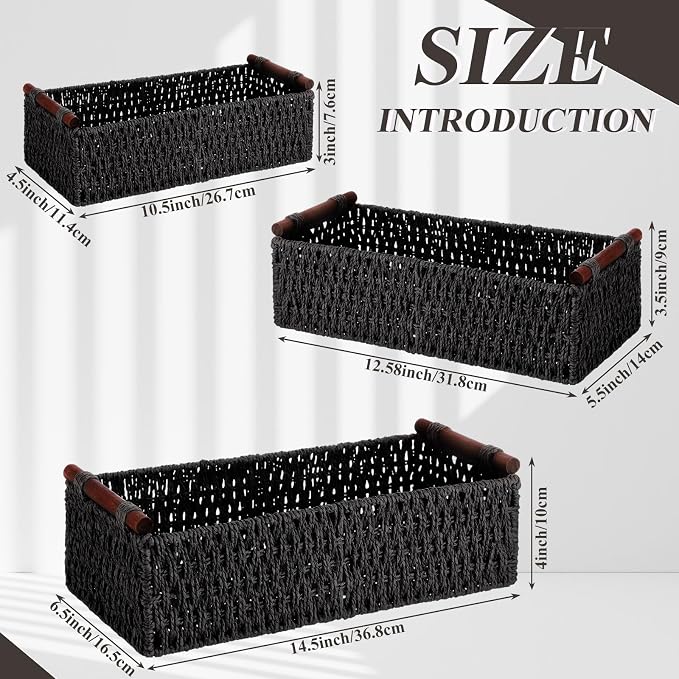 Boao 3 Pcs Boho Storage Wicker Baskets Handmade Woven Decorative Paper Rope - Image 2