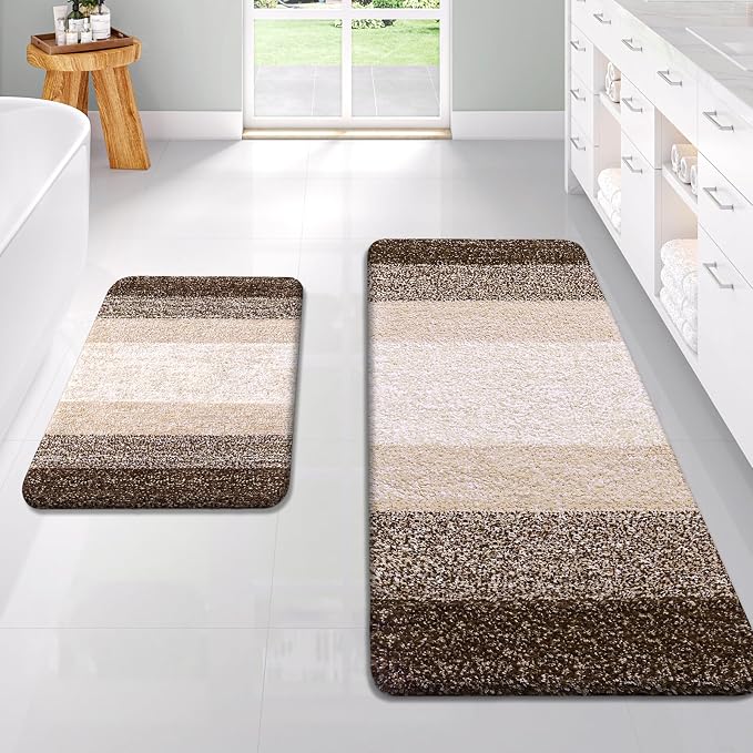 OLANLY Bathroom Rug Set 2 Piece, Soft Absorbent Microfiber Bath Rug Set by OLANLY