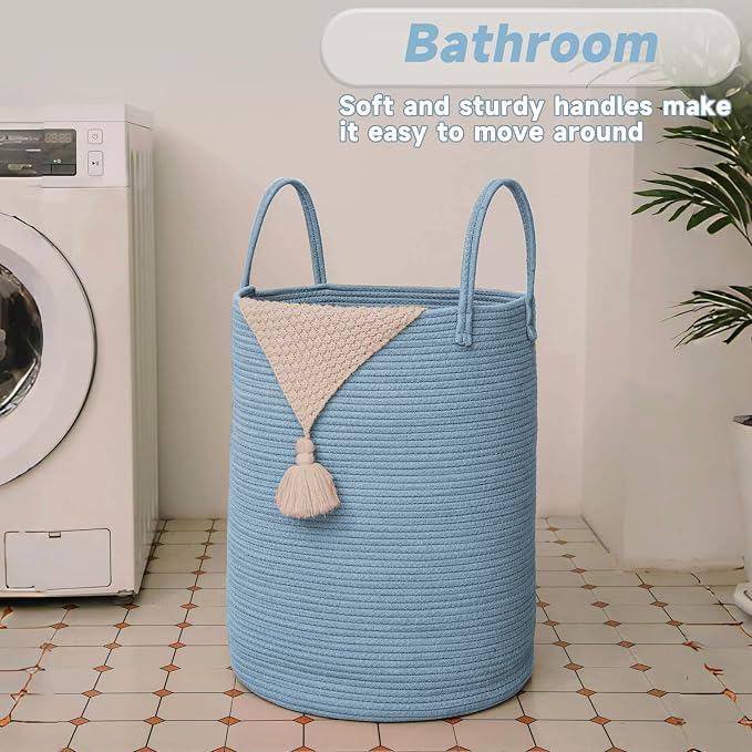 Large Woven Laundry Basket Hamper, 100L Cotton Rope Storage Bin - Image 5