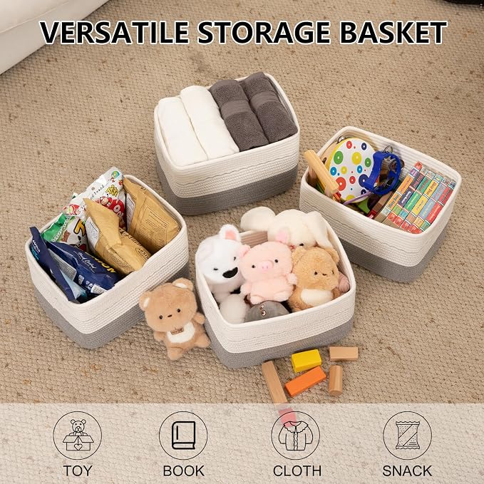 4 Pack Storage Baskets for Organizing, Decorative Cotton Rope Baskets for - Image 2