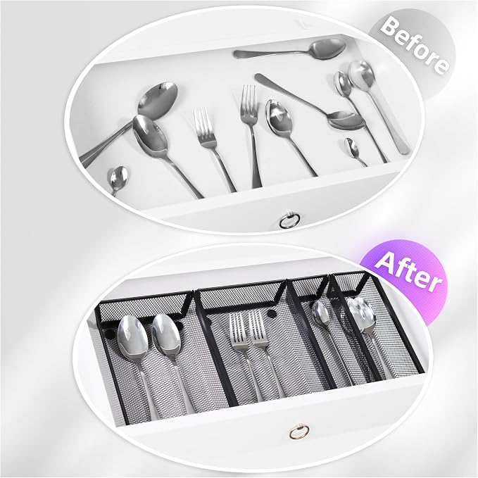 ihomecooker Mesh Tray Silverware Drawer Organizer, Utensil Cutlery Tray Office - Image 2