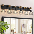Farmhouse Bathroom Vanity Light Fixtures, 6-Light Wood Bathroom Light Fixtures by MAESTA