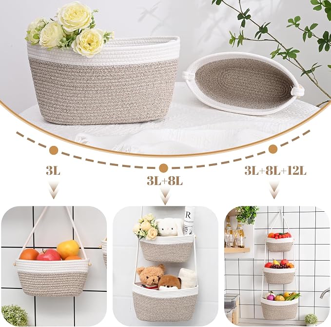 Hanging Storage Baskets, Over the Door Basket, Cotton Wall Baskets Storage - Image 2