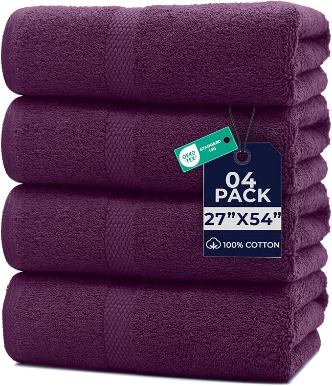 DAN RIVER Bath Towels Set of 4, 27 x 54 Inches, 100% Cotton, Larger & Lighter by DanRiver