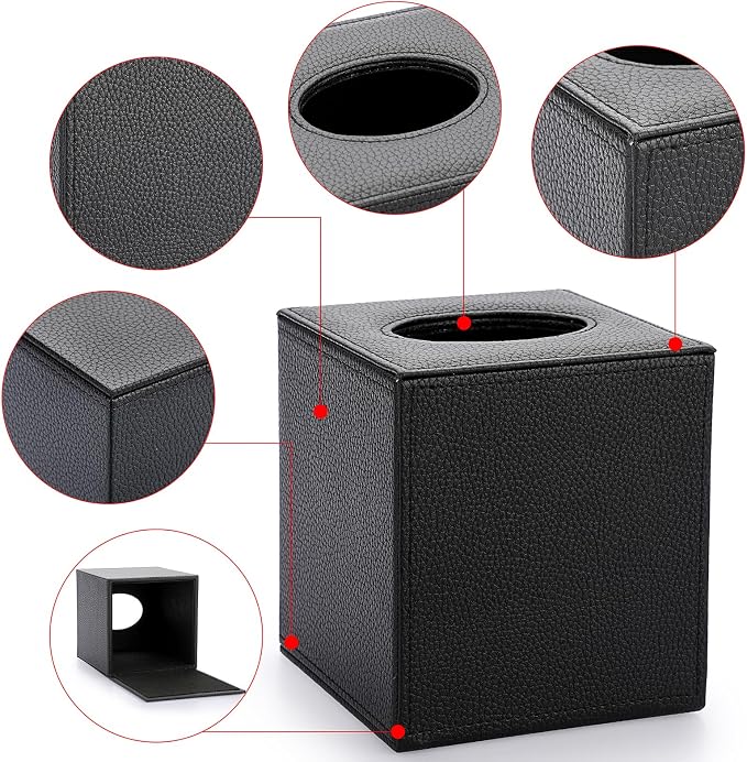Sumnacon Tissue Box Cover Square Tissue Box Stylish PU Tissue Box Holder - Image 4