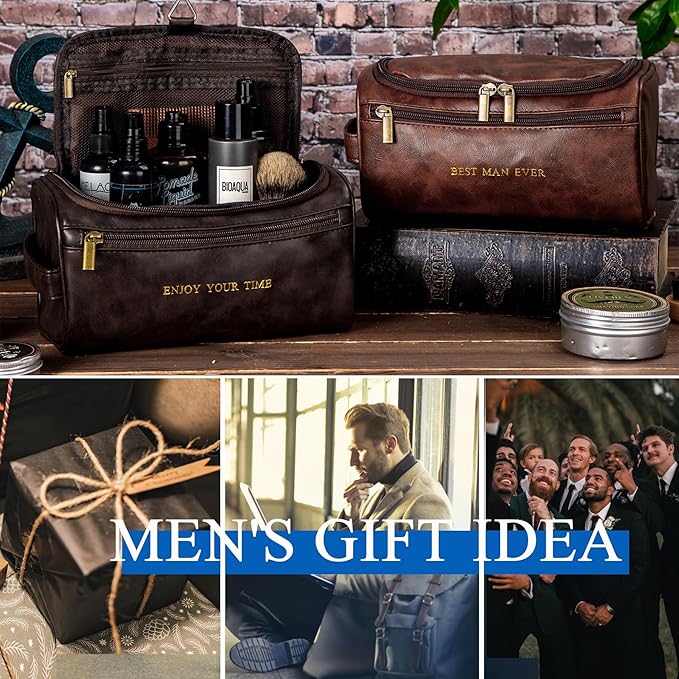 Flycalf Mens Toiletry Travel Bag Customized Mens Leather Toiletries Grooming Bag - Image 3