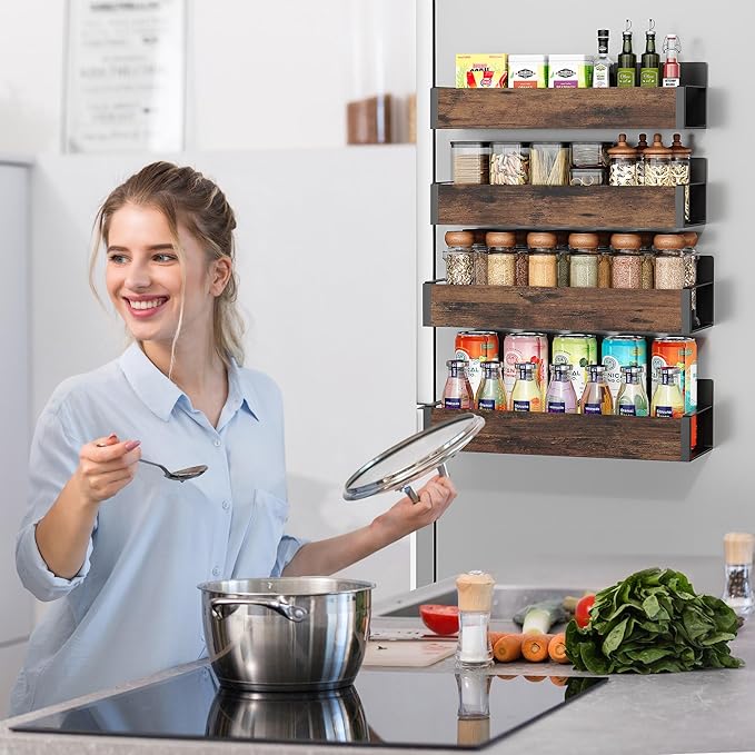 2/3/4 Pack Moveable Fridge Magnetic Spice Racks, Metal Black/White - Image 4