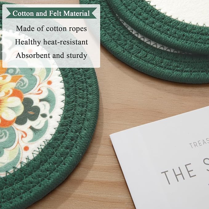 SHACOS 8 Inches Trivets for Hot Dishes, 4 Pieces Cotton and Felt Floral Trivets - Image 5