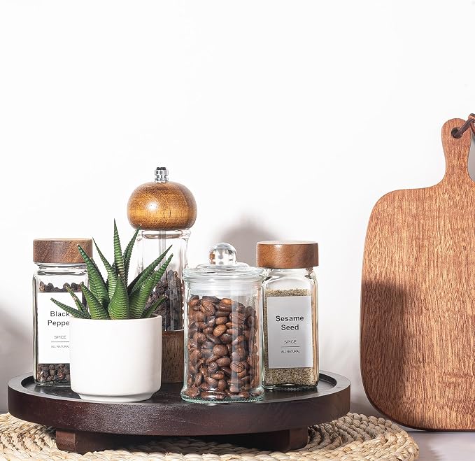 Round Decorative Tray Wood Bathroom Counter Organizer Farmhouse Kitchen Decor - Image 3