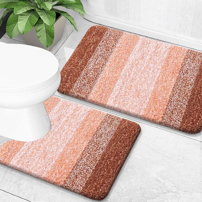 OLANLY Bathroom Rug Set 2 Piece, Soft Absorbent Microfiber Bath Mats and by OLANLY