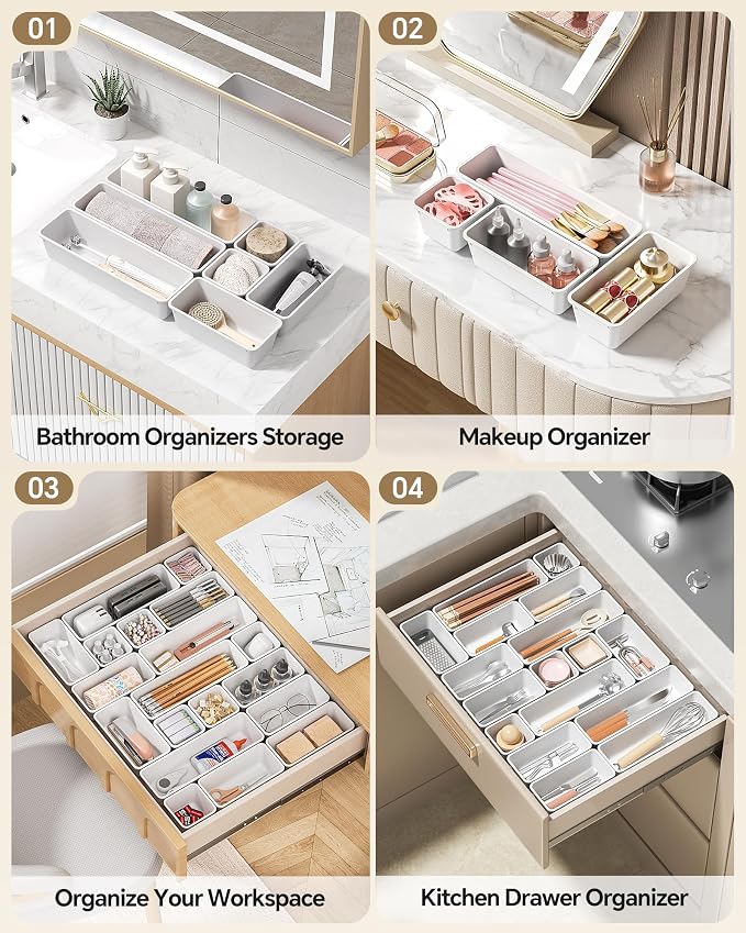 13 Pack Plastic Drawer Organizers Set, 3 Sizes Desk Drawer Organizer Trays - Image 5