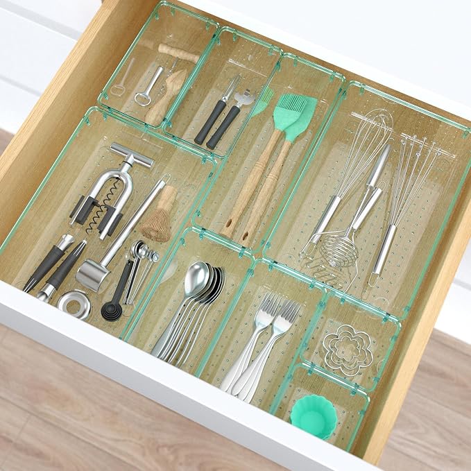 13 PCS Clear Plastic Drawer Organizers Set, 4 Size Desk Drawer Organizer Trays - Image 6