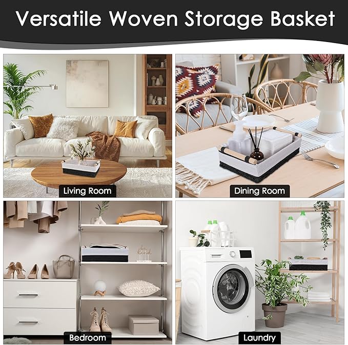 Wicker Storage Basket with Wooden Handle – Paper Rope Decorative Toilet Paper - Image 6