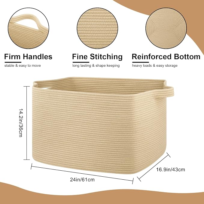 95L Extra Large Blanket Basket, Rectangle Nursery Blanket Storage - Image 2