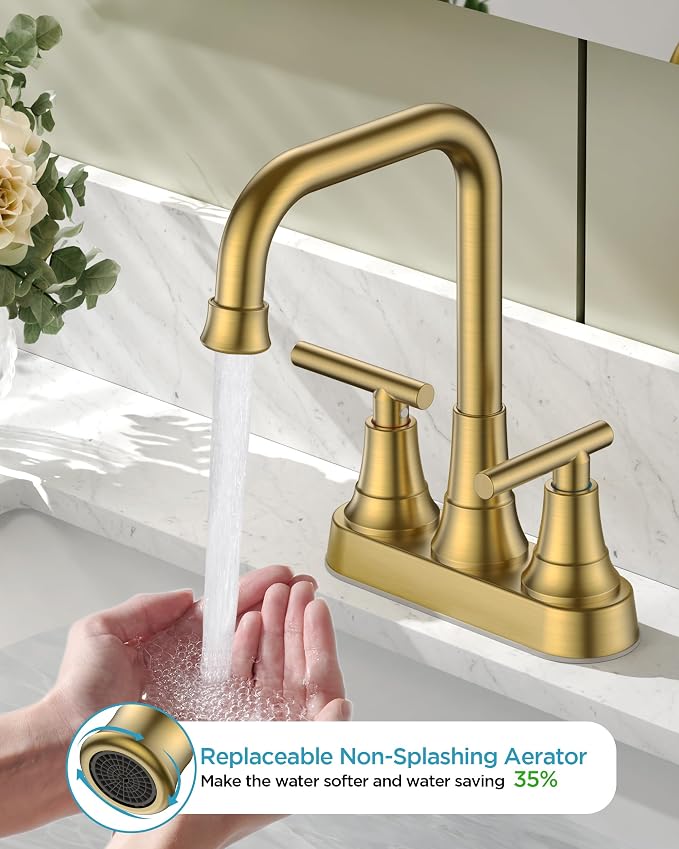FORIOUS 4 Inch Bathroom Sink Faucet 2 Hole, Brushed Gold Vanity Faucet - Image 3