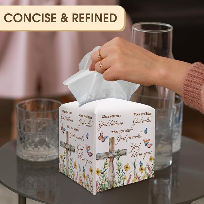 Christian Decorative Tissue Box Cover Square, Floral Napkin Tissue Box Holder - Image 4