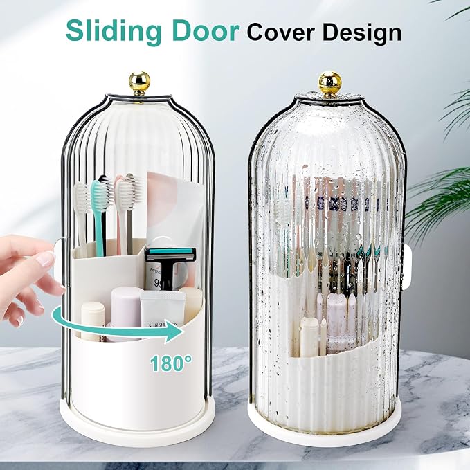 Toothbrush Holders with Sliding Lid, Rotating 3 Slots Bathroom Organizer - Image 2