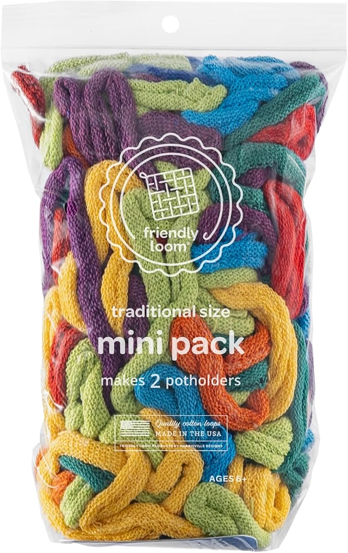 Friendly Loom | 7” Traditional-Sized Multicolor Potholder Weaving Loops | Craft by friendlyloom