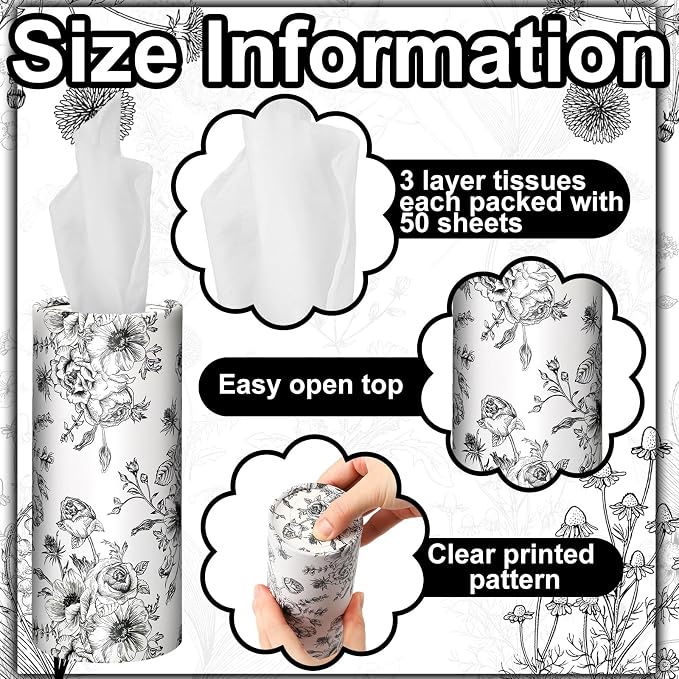 Zonon 8 Pcs Vintage Floral Round Tissues Holder Car Tissues Cylinder - Image 6