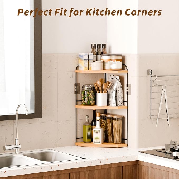 Corner Bathroom Counter Organizer, 3-Tier Wood Countertop Organizer - Image 6