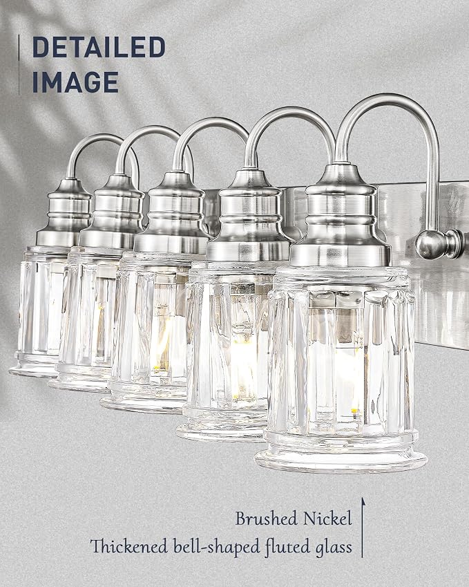 Bathroom Light Fixtures, HWH 5-Light Vanity Light, Modern Brushed Nickel Wall - Image 3