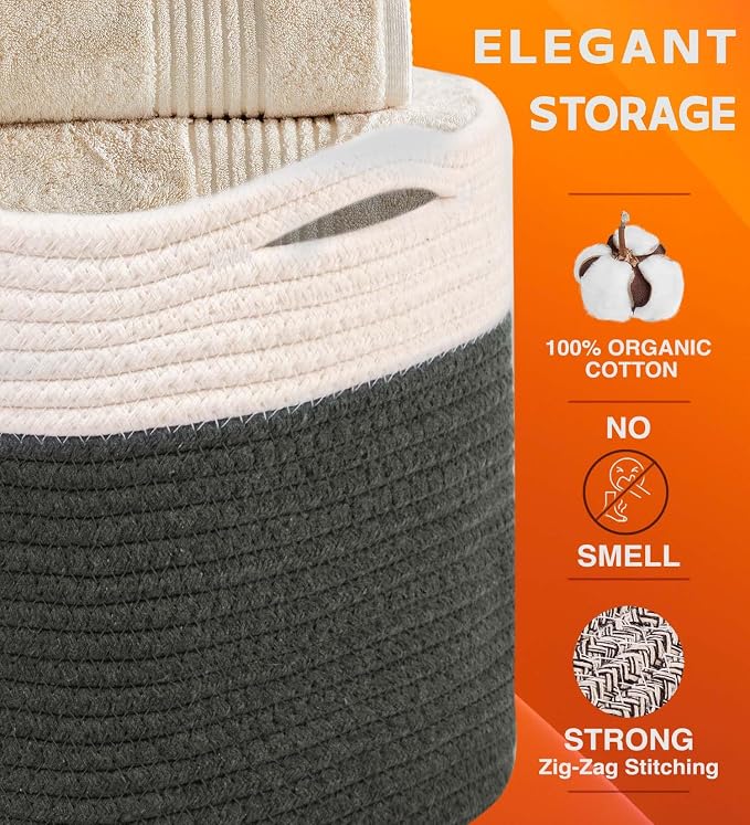 CHAT BLANC Cotton Rope Baskets for Organizing | Storage Baskets for Shelves | - Image 2