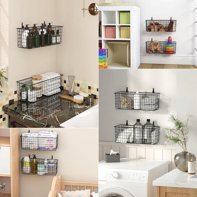 2 Sets Extra Large Hanging Wall Basket, WallmountedFruit Vegetable Toy Snack - Image 7