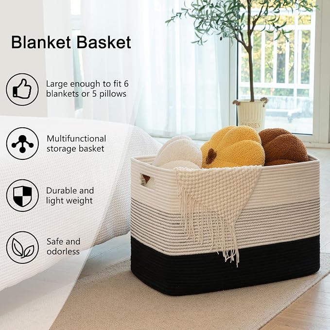 OIAHOMY 108L Large Cotton Rope Basket, Rectangle Woven Baskets - Image 6