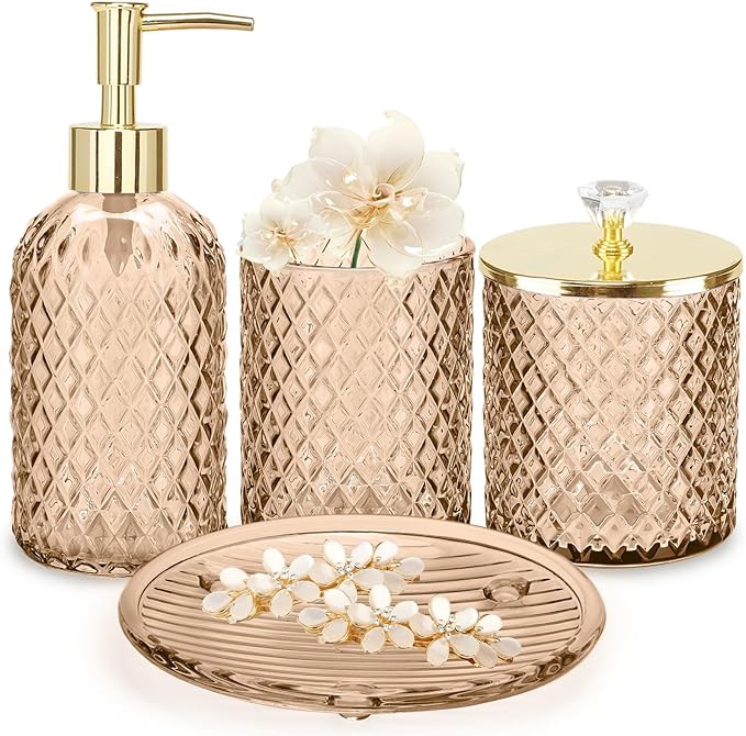 Haturi Amber Brown Bathroom Accessories Set, Toothbrush Holder, Qtip Holder by Haturi
