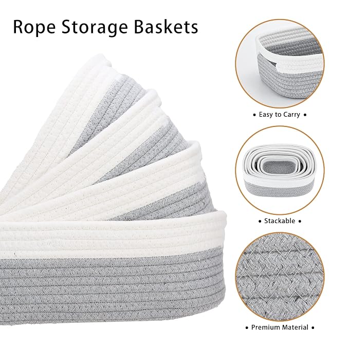 7 Piece Cotton Rope Woven Basket Set - Image 3
