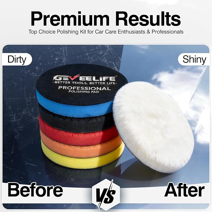 GEVEELIFE 9Pcs Buffing Polishing Pads Kit, 6 Inch Buffing Pads, Sponge & Woolen - Image 8