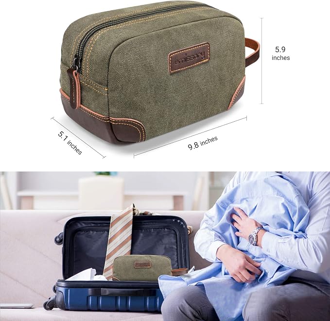Emissary Men's Leather and Canvas Travel Toiletry Dopp Kit, Shaving Bag - Image 5