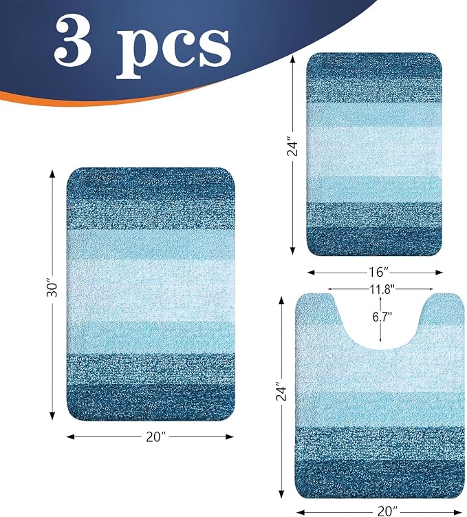 OLANLY Bathroom Rugs Sets 3 Piece, Soft Absorbent Microfiber Bath Mats and - Image 2