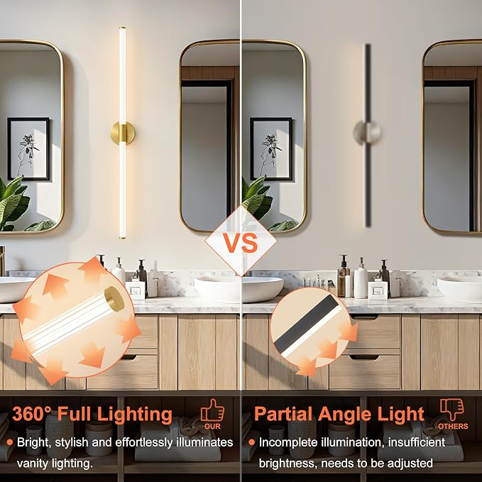 Glod Wall Sconces Set of 2 Hardwired, Dimmable 5CCT LED Bathroom Light Fixtures - Image 3