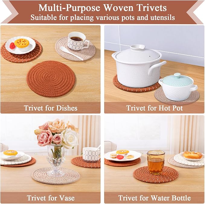 SHACOS 8 Inches Trivets for Hot Dishes, 4 Pieces Cotton Trivets Mats for Kitchen - Image 7