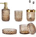 Brown Bathroom Accessories Set, Lotion Soap Dispenser, Toothbrush Holder Set by LaMarriti