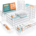 28 PCS Clear Plastic Drawer Organizers Set, 4 Size Desk Drawer Organizer Trays by StorMiracle